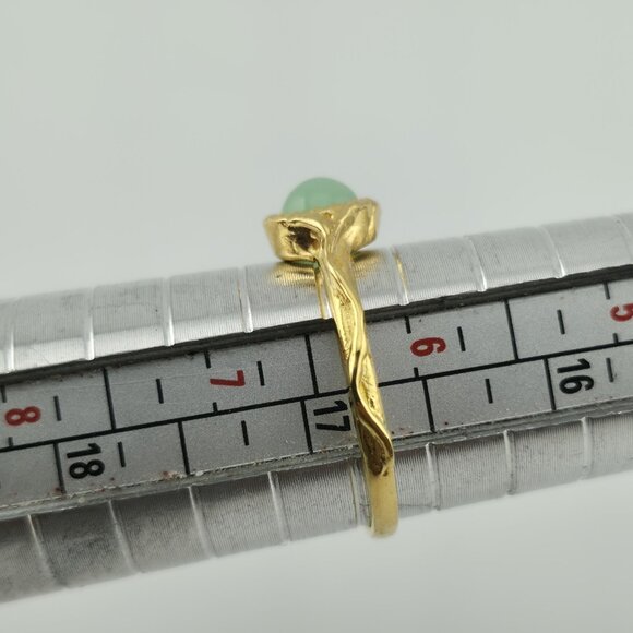 925 Sterling Silver Natural Chrysoprase Ring Size 6.5 Gold Tone Ornate Cabochon - Picture 5 of 11